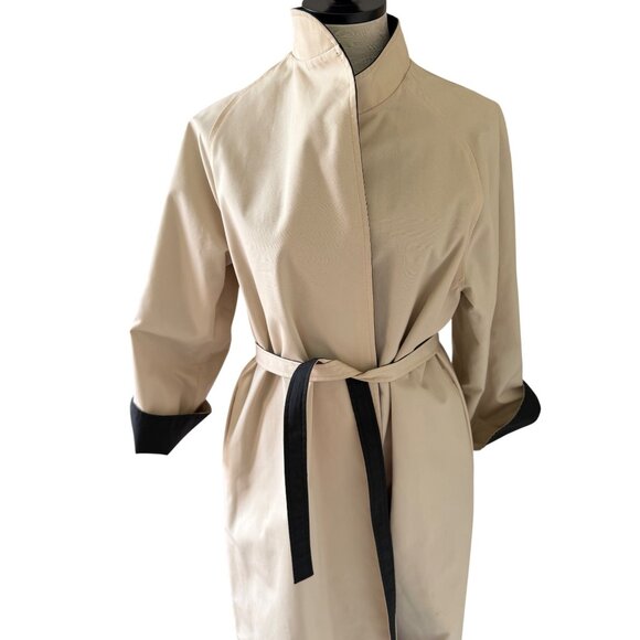 Stanbrooke Womens Trench Coat Size M Black Tan Cotton Blend Reversible Vintage - Picture 9 of 11